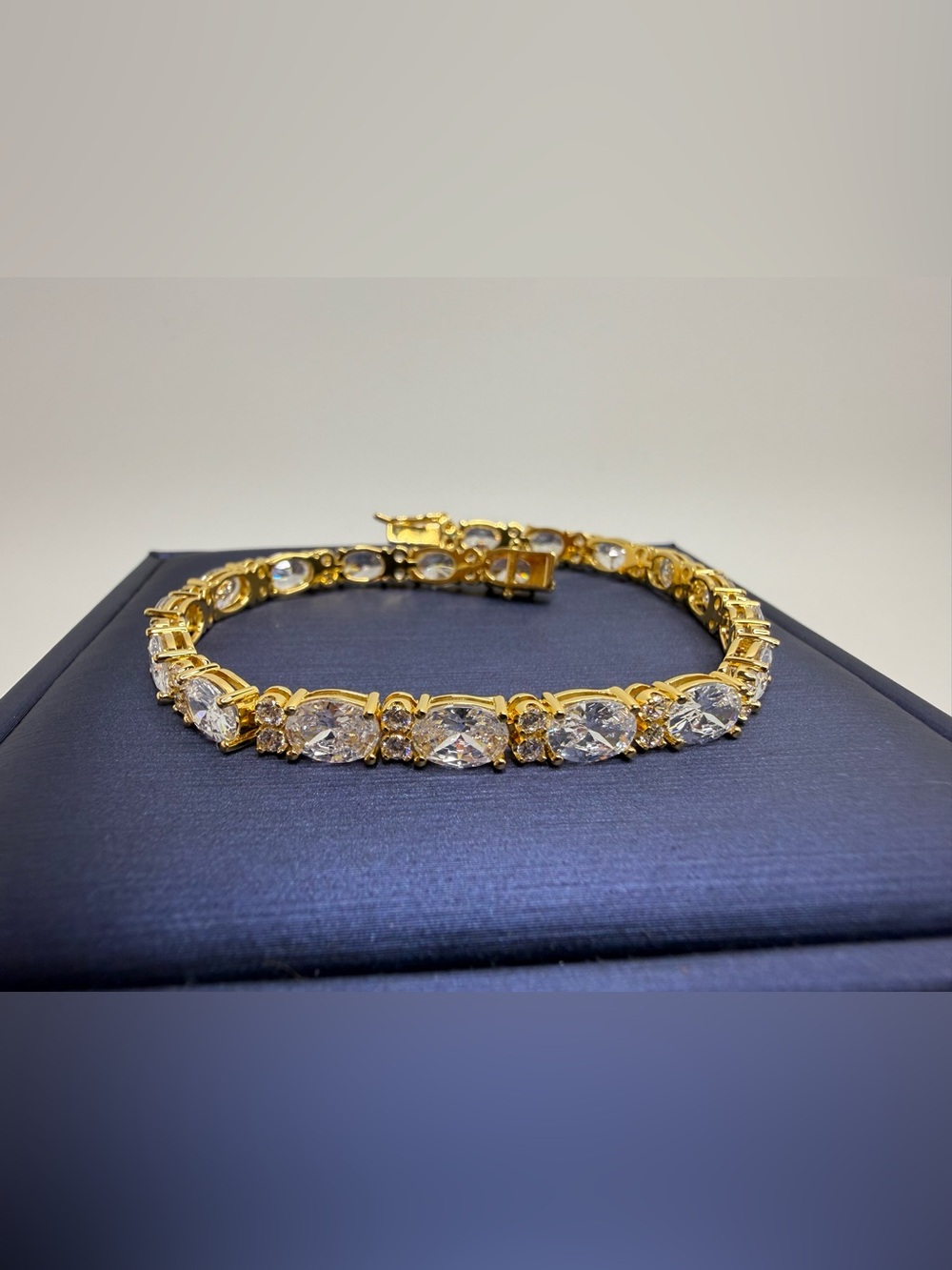 925 Sterling Silver Gold Plated Oval CZ Tennis Bracelet
